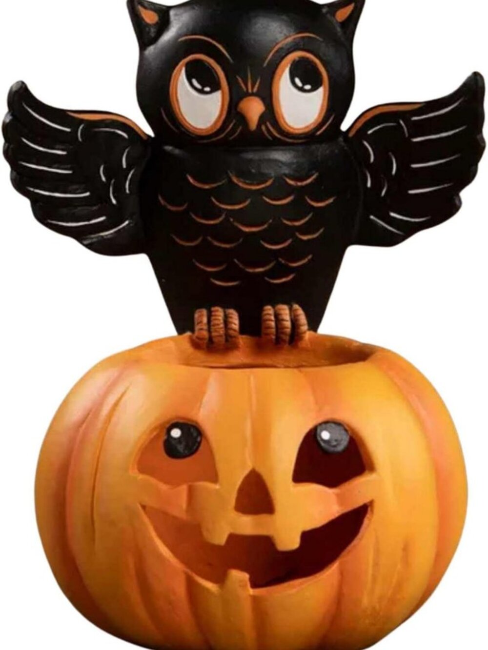 Owl on Jack O'Lantern Resin Figurine - Halloween Decor, Trick or Treat Pumpkin